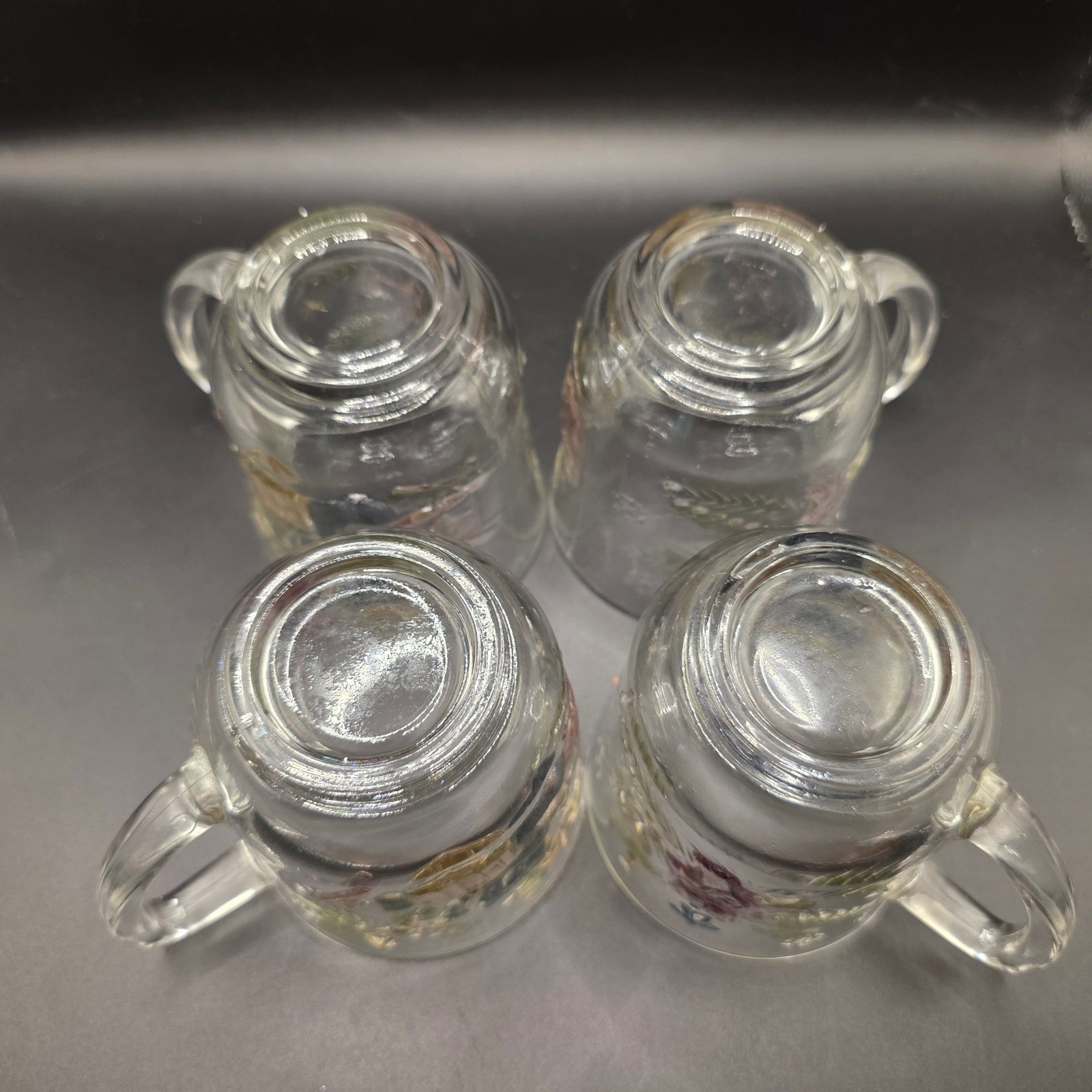 Rare Vintage Aderia Glass Ishizuka Christmas Teddy Bear Tinted Mugs Set of 4