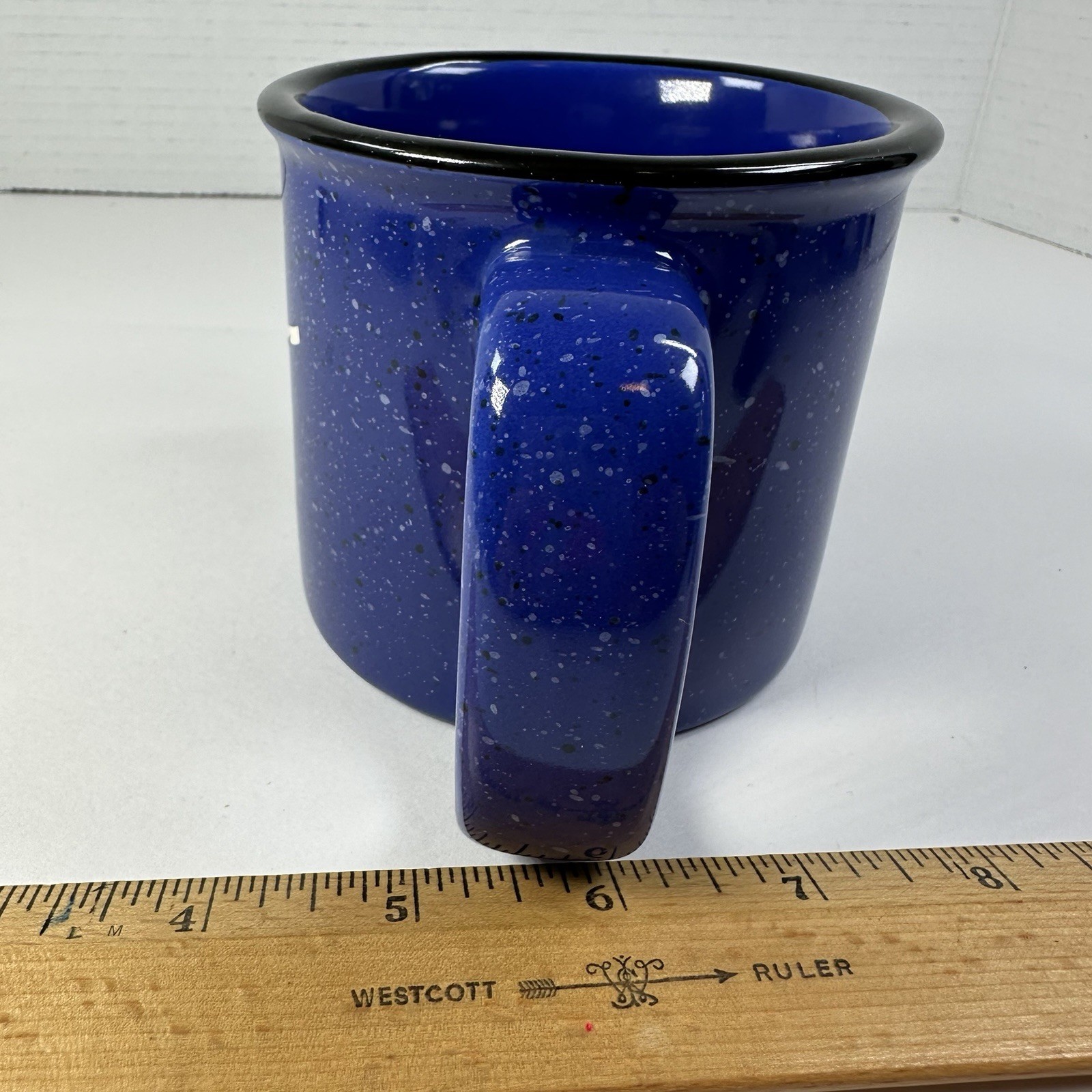 Houston Rodeo Cobalt Blue Black White Speckled Stoneware Coffee Mug HLSR Logo