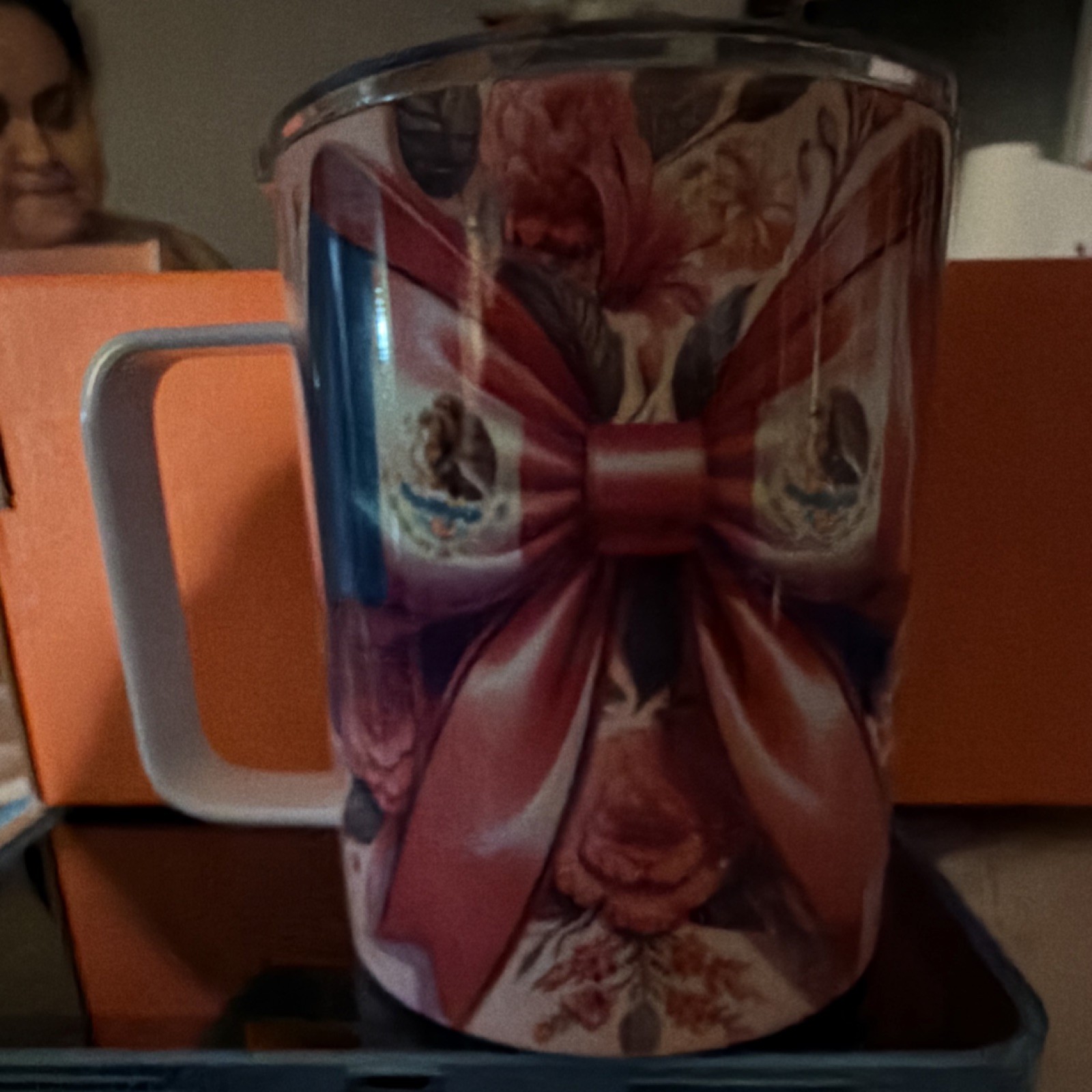 Multicolor Bow Floral Coffee Mug Decorated Novelty Round