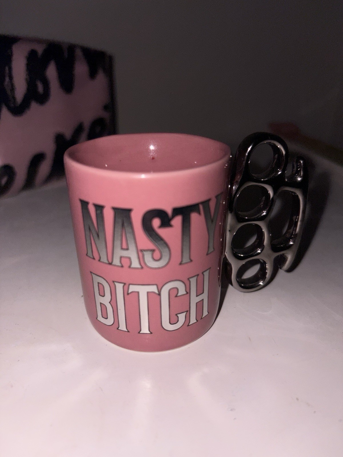 Pink Ceramic “NASTY BITCH” Novelty Coffee Mug 11 fl oz Knuckle Handle