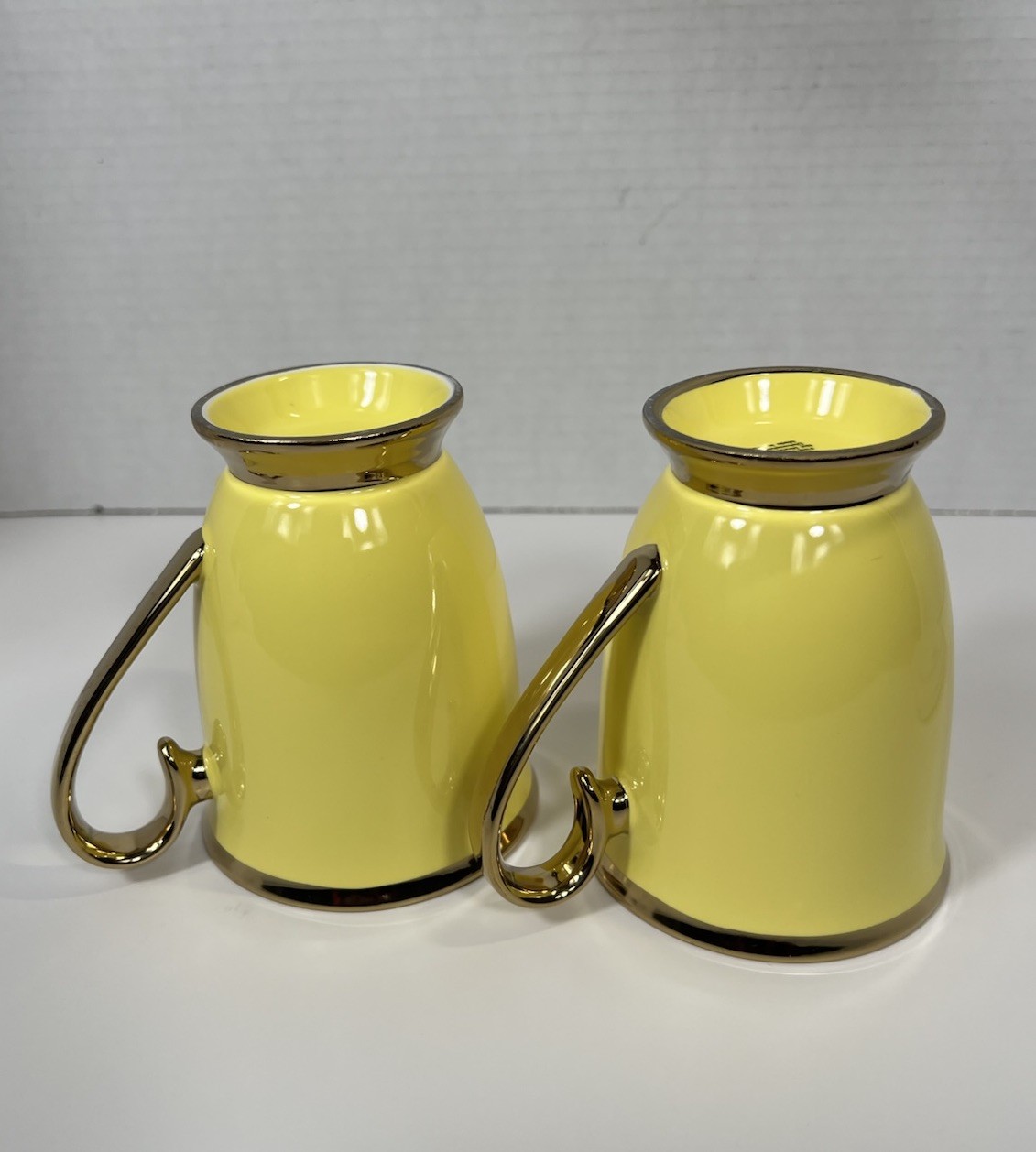 Grace Teaware Fine Porcelain Footed Coffee Tea Mugs Yellow Gold Trim Set of 2