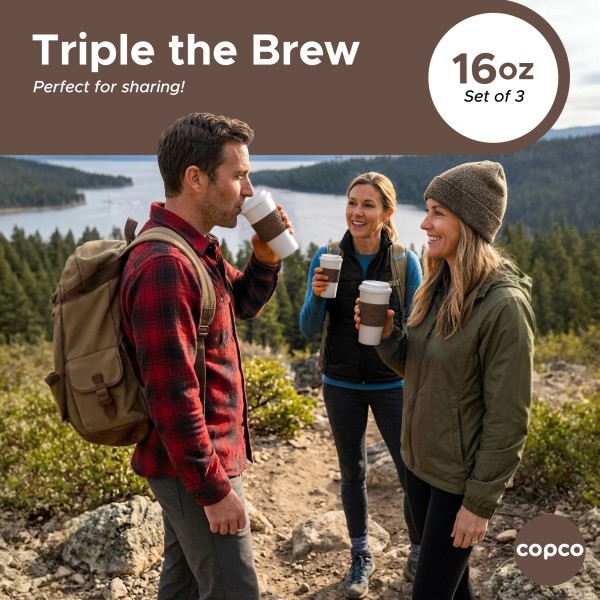 Copco Eco-First Acadia Reusable To Go Mug BPA-Free, Brown – 3-Pack