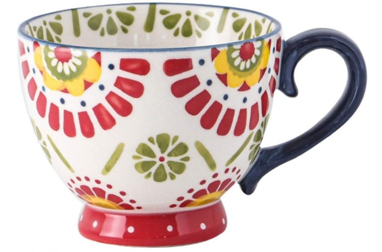 DeeCoo Large Ceramic Hand Painted Coffee Tea Soup Cup Mug 15 oz 3.5” Tall
