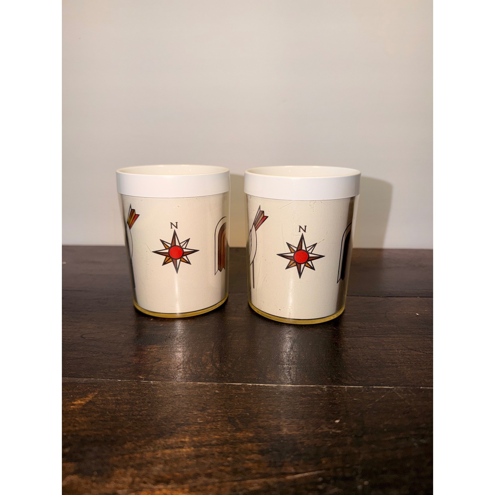 Vintage Rooster Insulated Plastic Coffee Mugs Mid-Century Modern