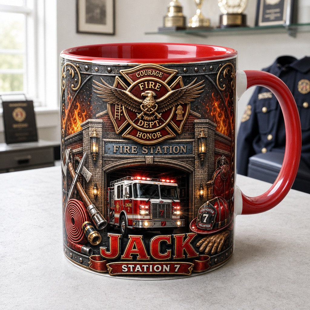 Personalized Firefighter Mug Custom Name Ceramic Coffee Cup Hero Gift