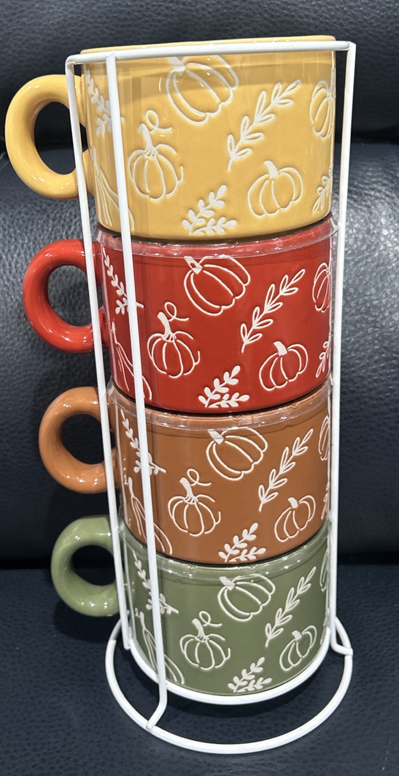 Soup/Coffee Mugs Set Of 4 Stacking Tower Rack 12oz Ea DW Micro Safe 11.5″tall…