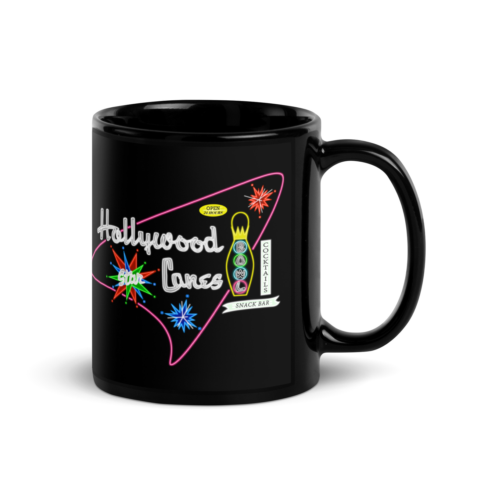 Hollywood Star Lanes Black Coffee Mug Lebowski Mid Century Modern