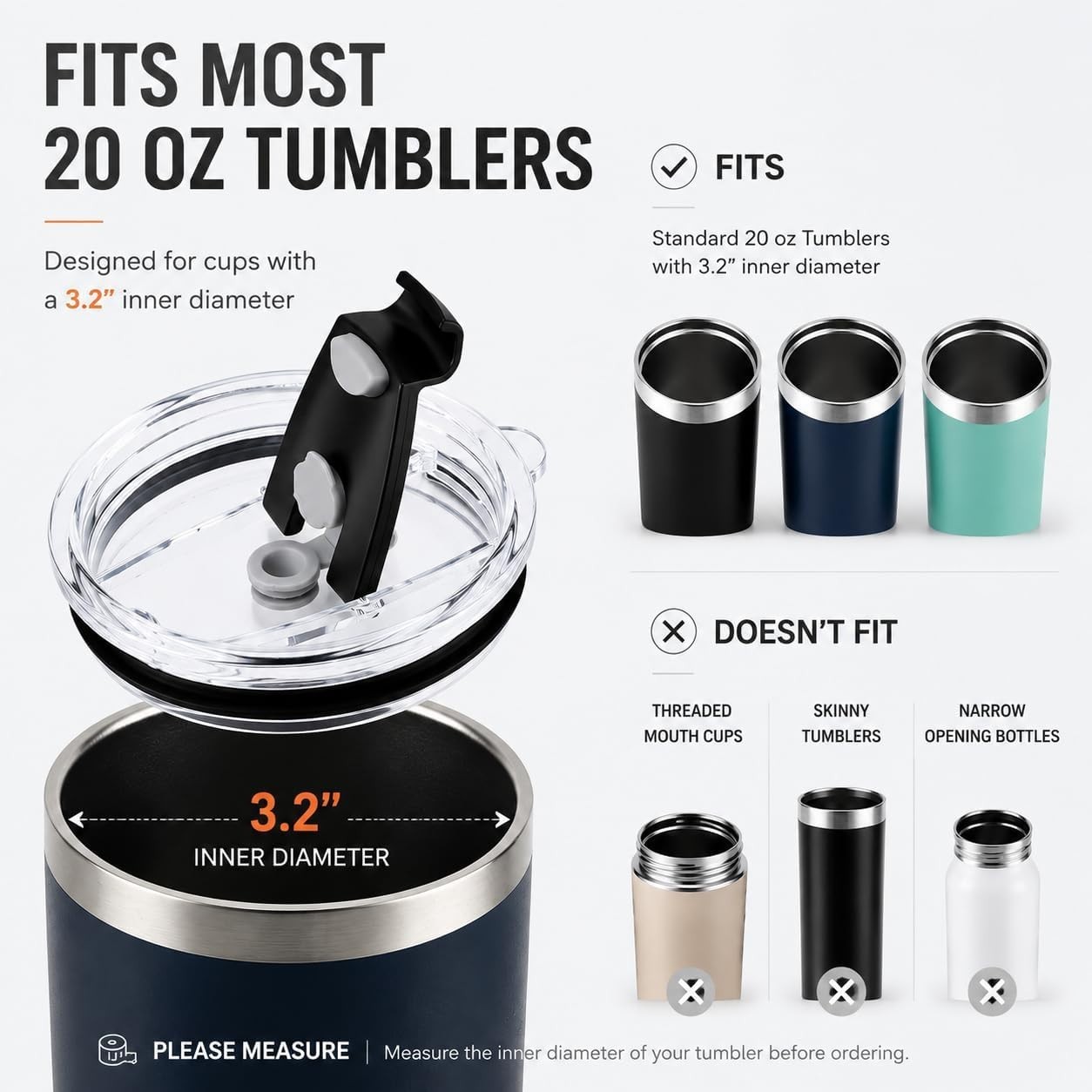 Replacement Flip Lids for 20 oz Insulated Tumbler,2 Pack Covers Spill Proof S…