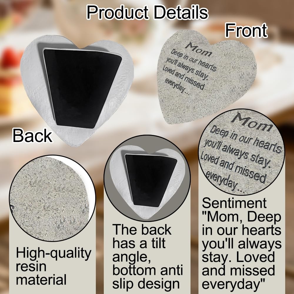 Heart Memorial Stone for Mom, Memorial Garden Stone-in Memory of Loved Gifts,…