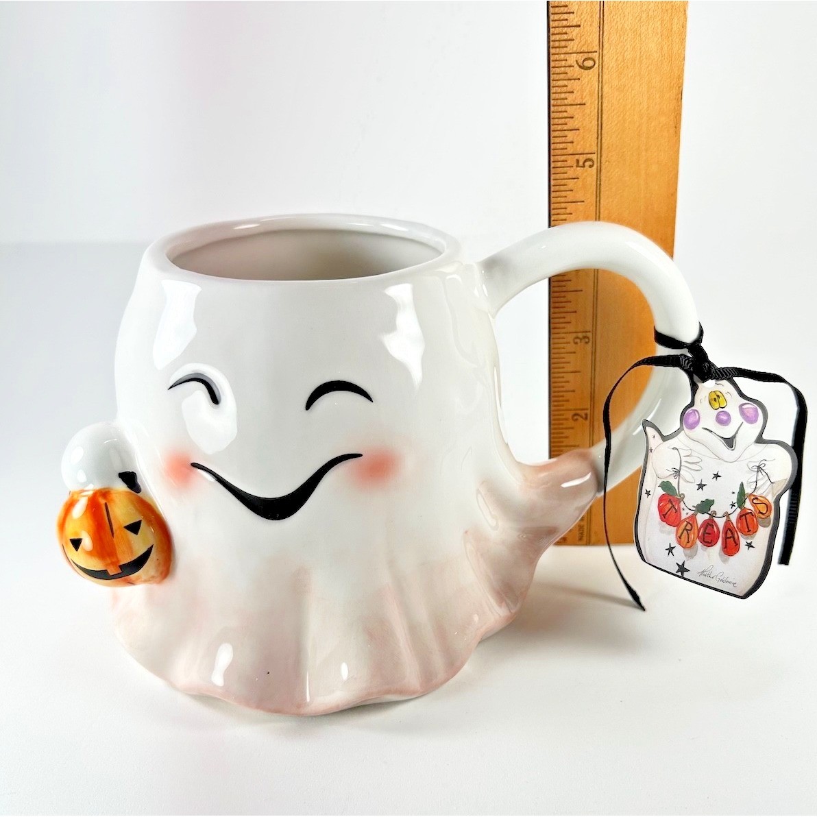 Blue Sky Clayworks Pink Ghost Mug Halloween 2023 Heather Goldminc New with Tags