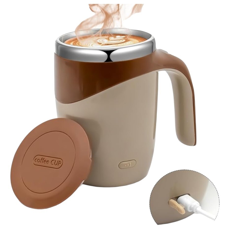 USB Rechargeable Self Stirring Mug Set – 2 Automatic Magnetic Coffee Mixing Cups