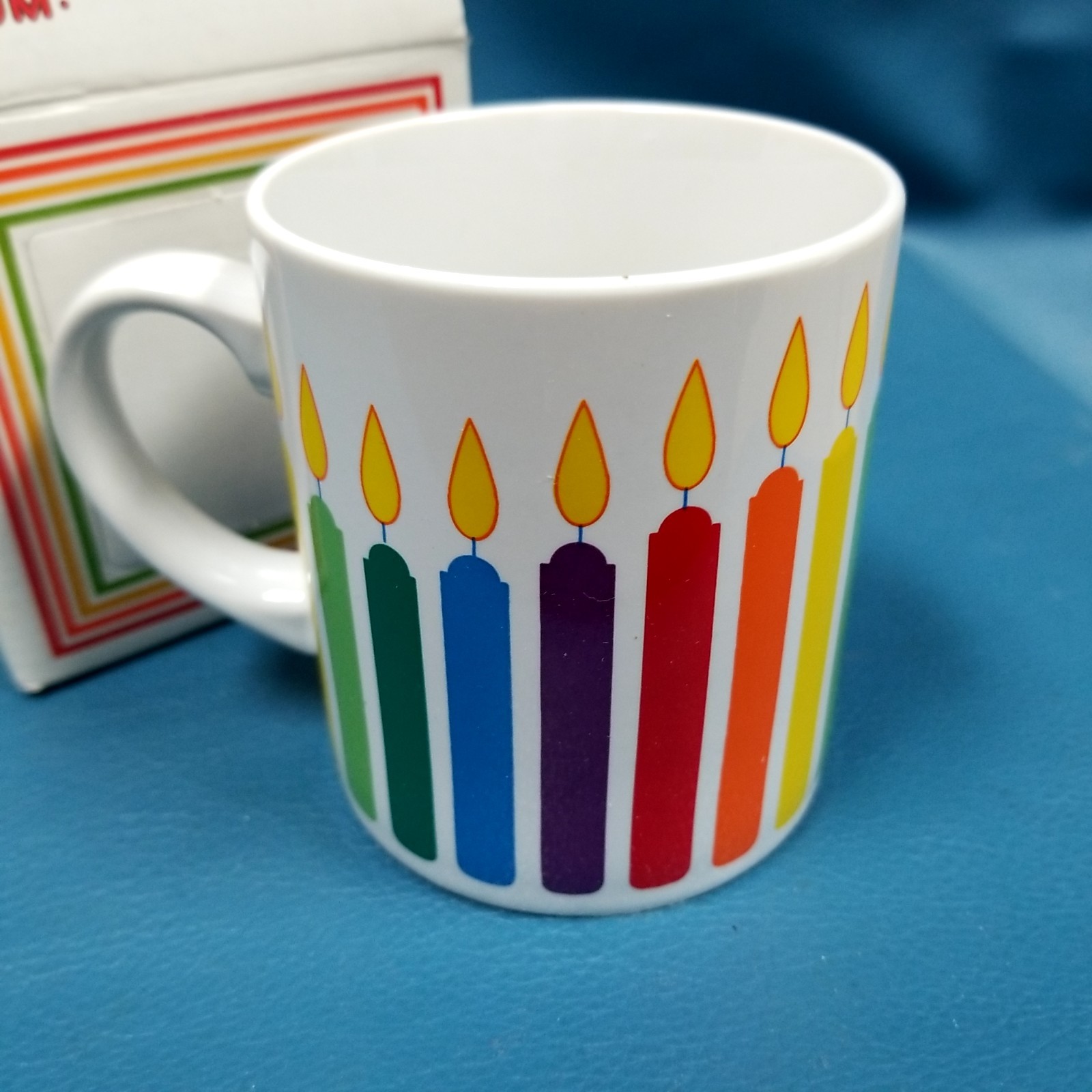 VTG Happy Birthday Stoneware Rainbow Candle Coffee Mug with Box