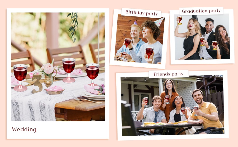 48 Pcs Disposable Plastic Wine Glasses 6 oz Party Wine Cups Hard Plastic