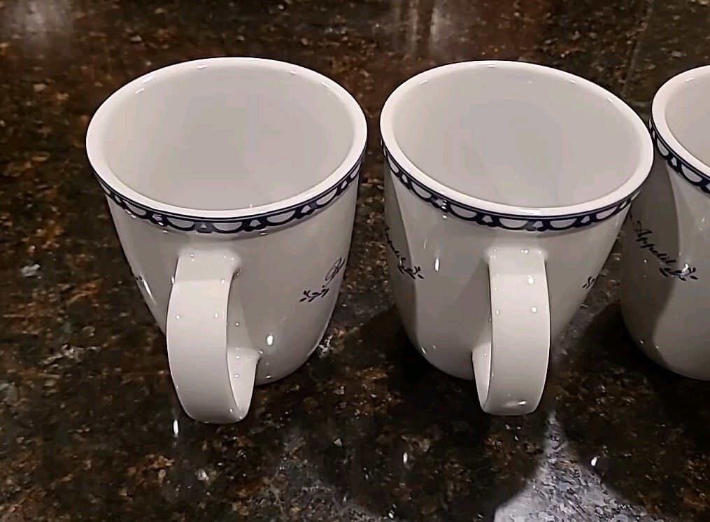 SET (4) Target Home BON APPETIT White w/Blue Accents 11 oz Coffee Mugs