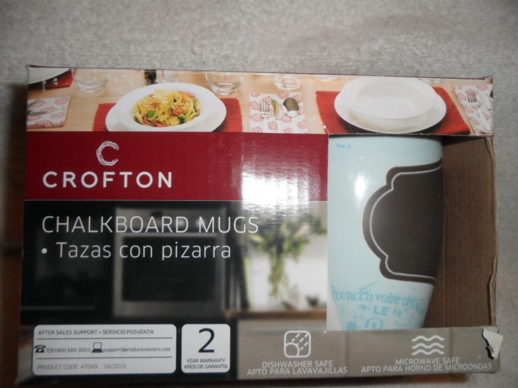 set of 2 Crofton chalkboard mugs new in the box 13 fl. oz.