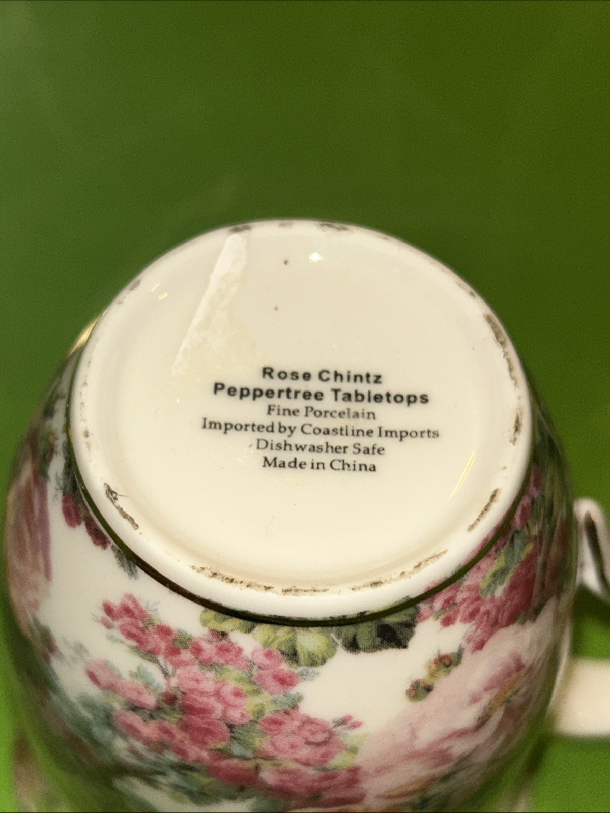Rose Chintz Set of 2 Fine Peppertree China Peonies 10oz Tea Cups/Coffee Mugs