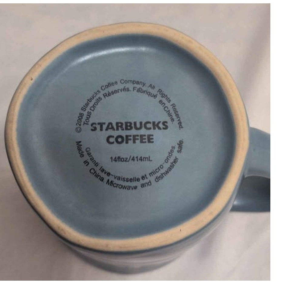 2008 Starbucks Slate Blue White Dotted Coffee Mug 14oz Matte Finish Vintage