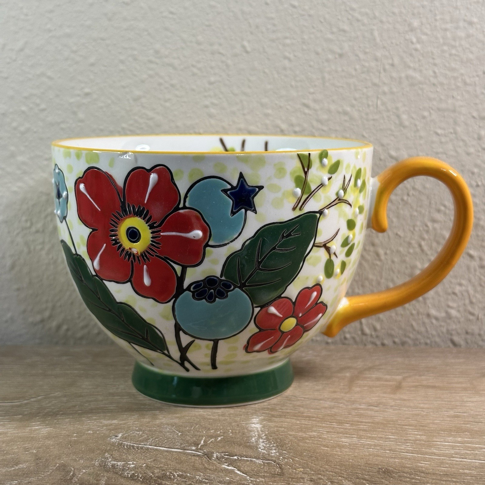 Potters Studio Colorful Floral Coffee Mug Footed Cup Embossed Hand Painted