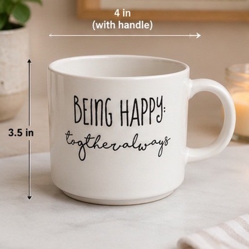 Belle Maison Being Happy Together Always White Ceramic Coffee Mug 3.5in