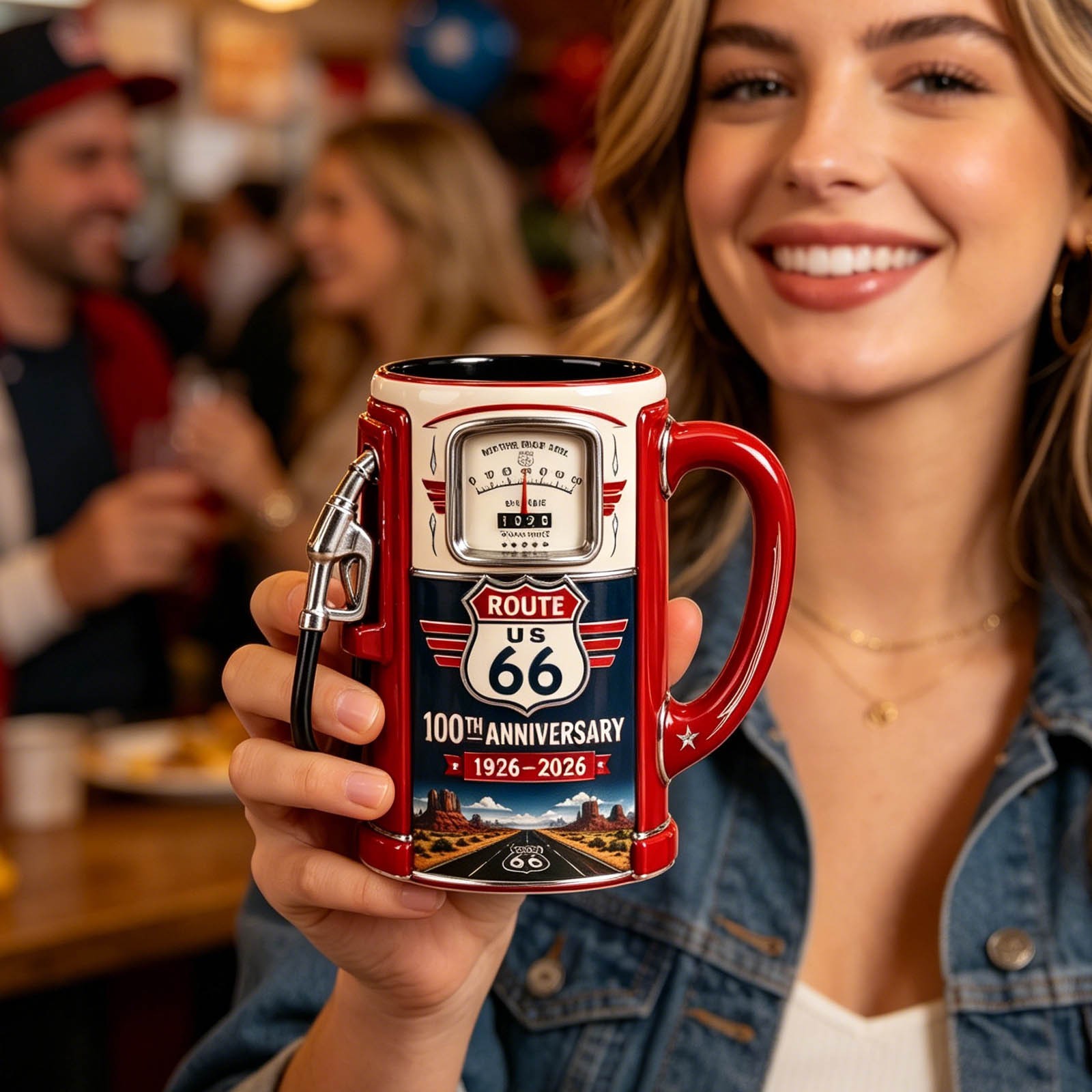 3d Rose Route 66, Gas station | White and Red15oz Two-Tone Red Mug