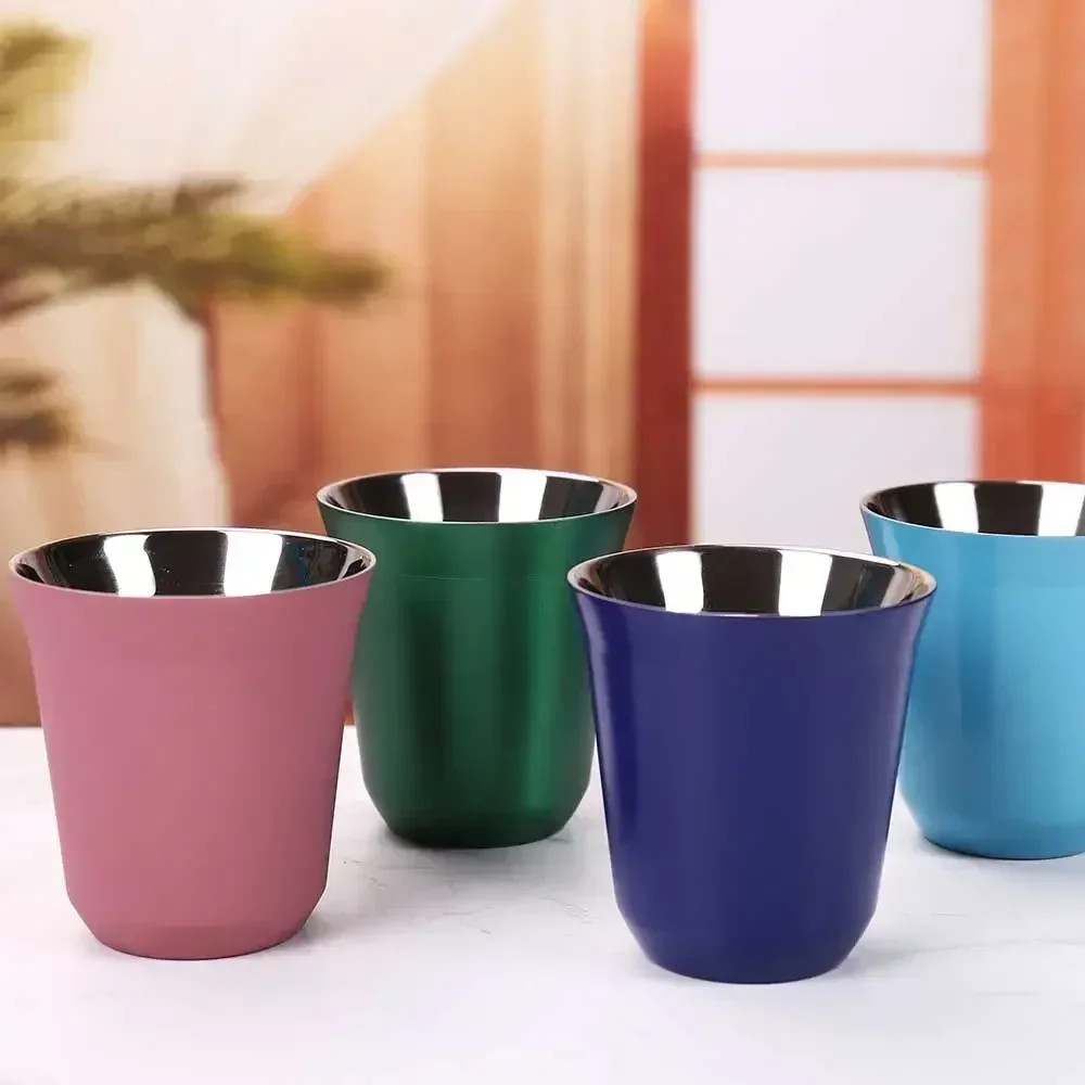 80/160ML Espresso Mugs Stainless Steel Coffee Milk Water Drink Breakfast Cups 30