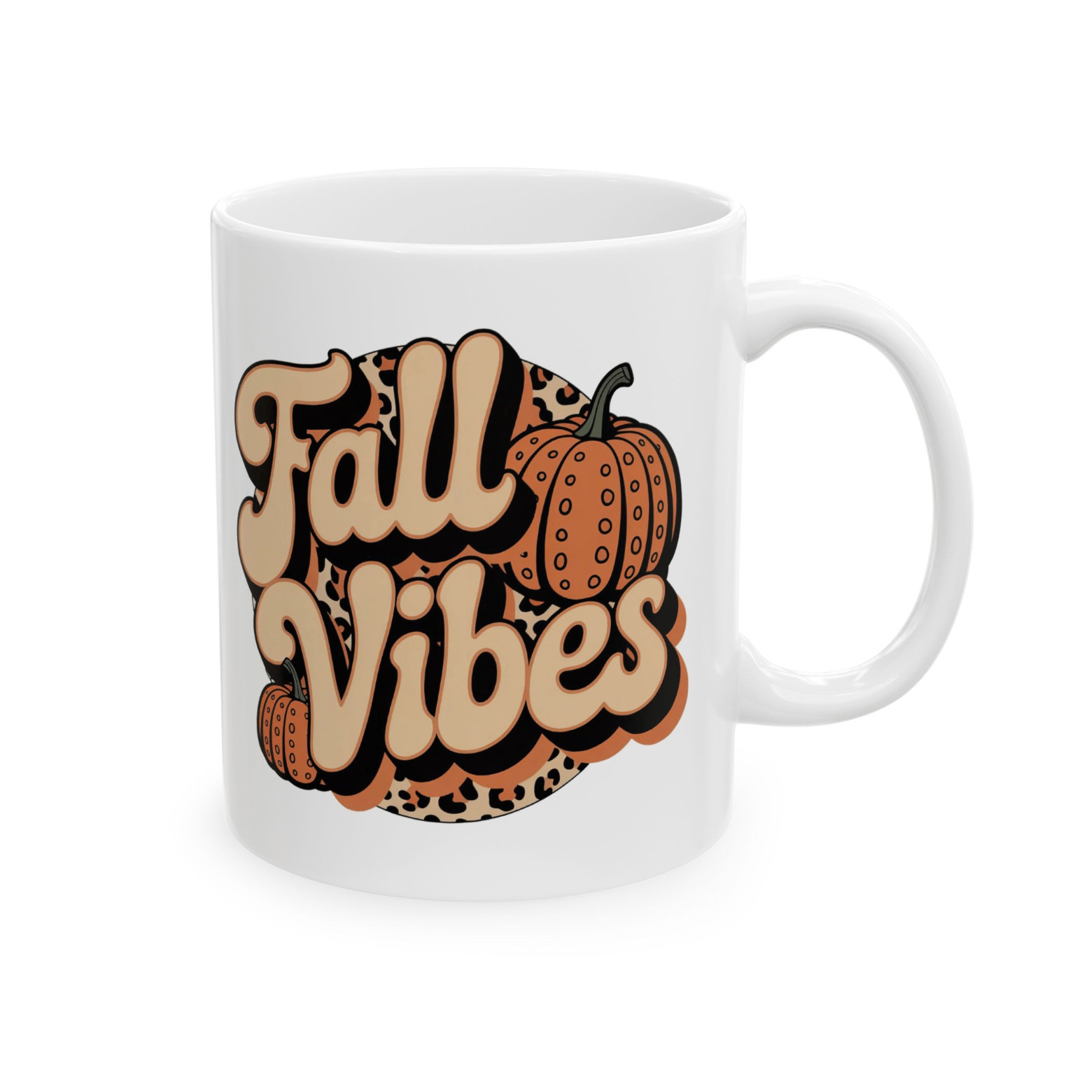 Fall Vibes Mug Autumn Coffee Cup with Pumpkins and Leopard Print Retro Seasonal