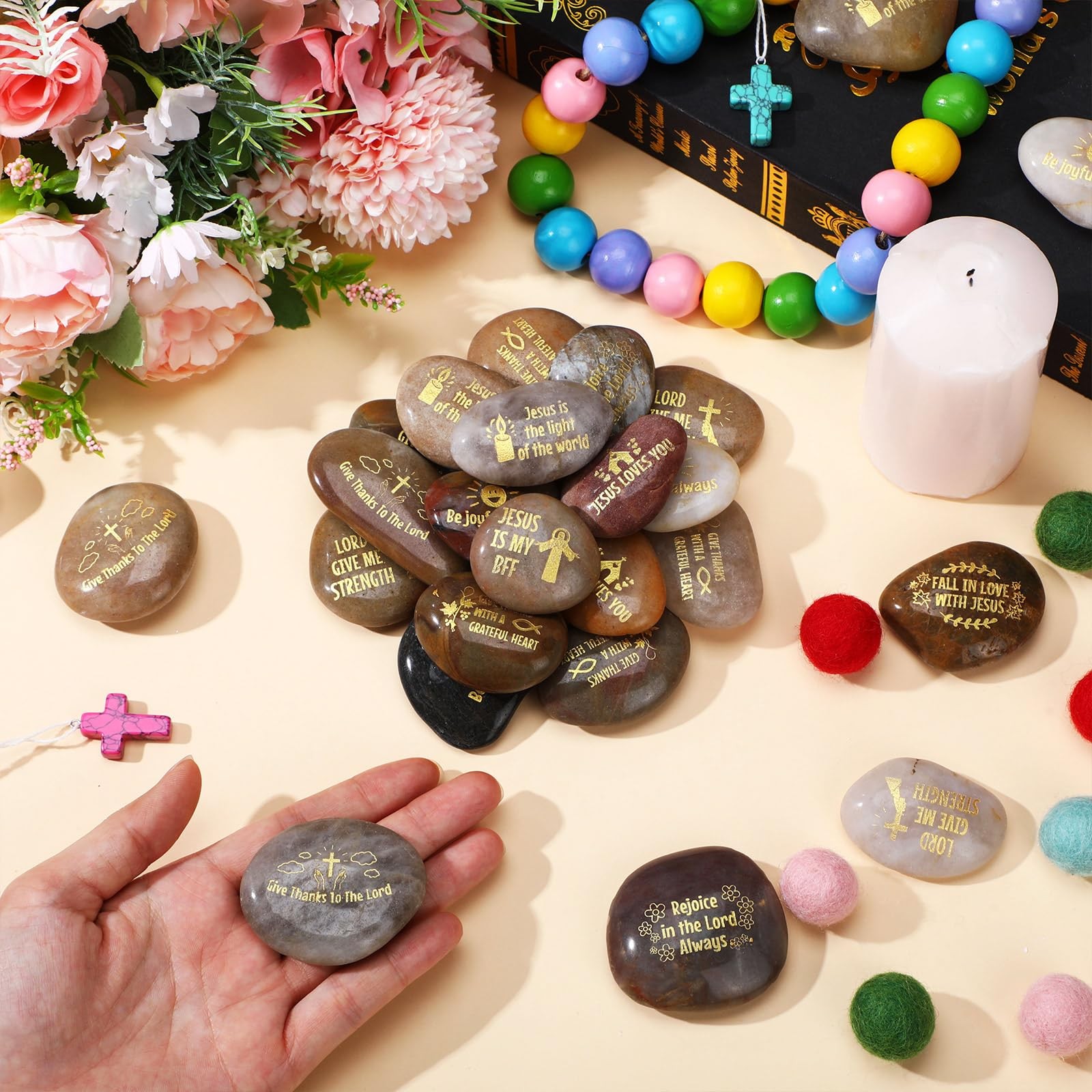 30 Bible Verse Stones | Engraved Prayer Rocks for Church Gifts & Motivation
