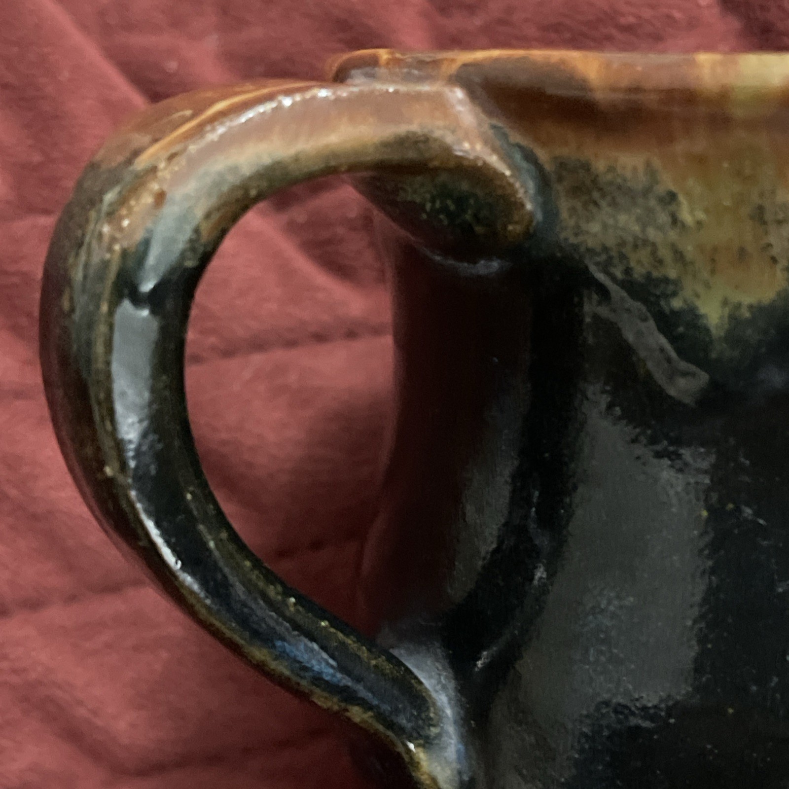Handmade Studio Pottery Cup Mug Deep Blue Brown Drip Glaze Artisan Signed Heavy
