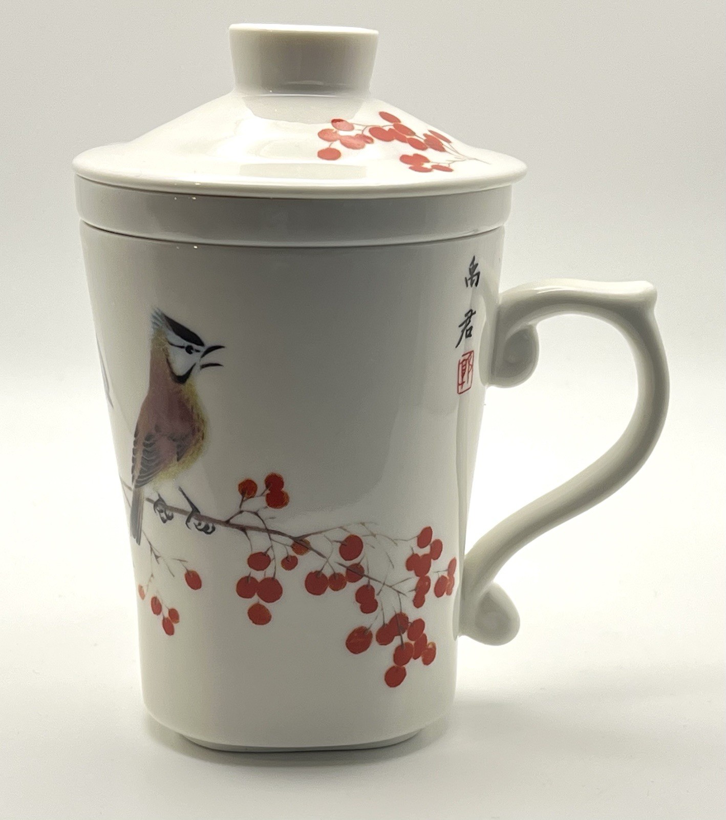 Teavana Porcelain Oriental Birds and Berries Tea Mug, Infuser, and Lid