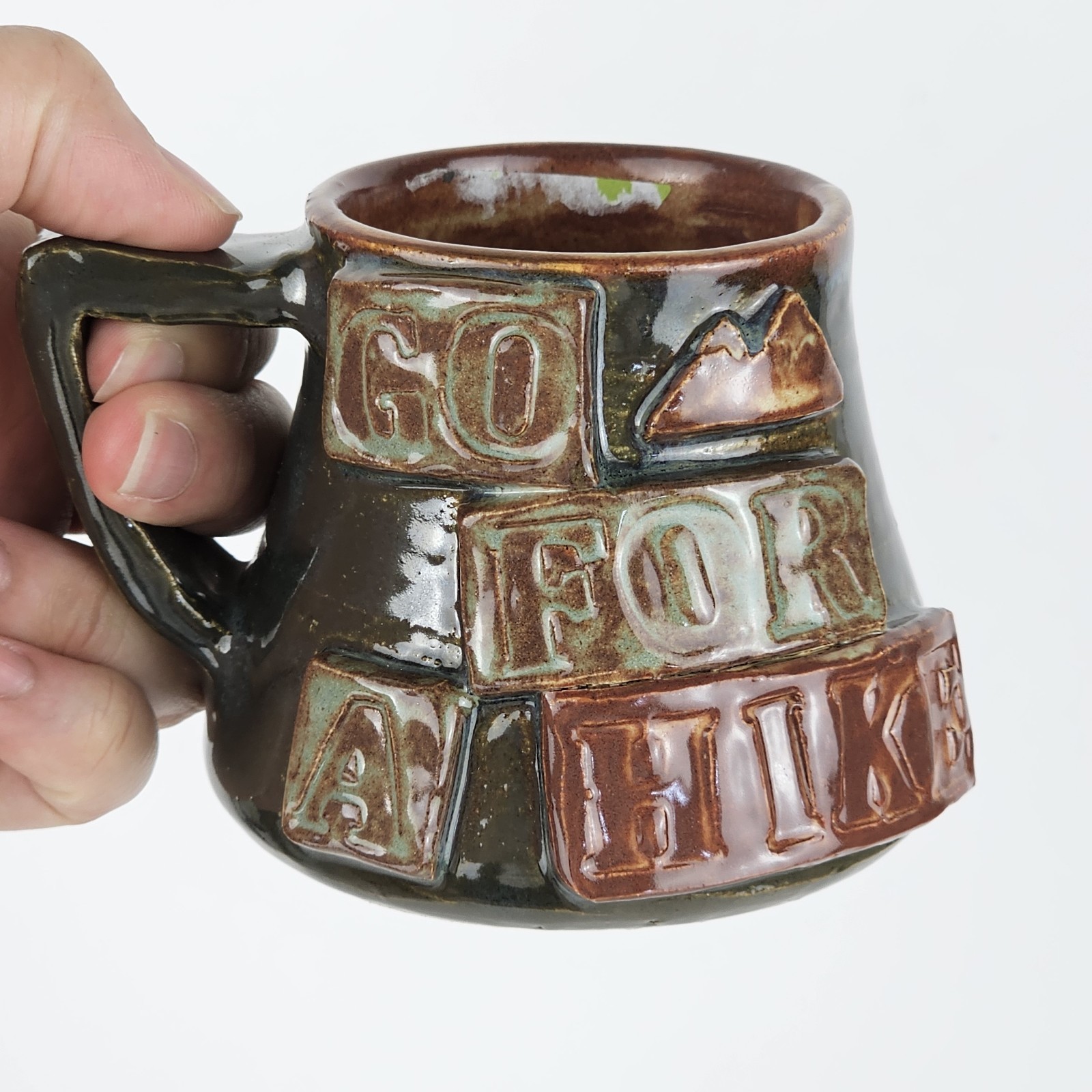 Signed Studio Art Pottery Handmade Earthy Brown Black Drip Glaze Ceramic Mug