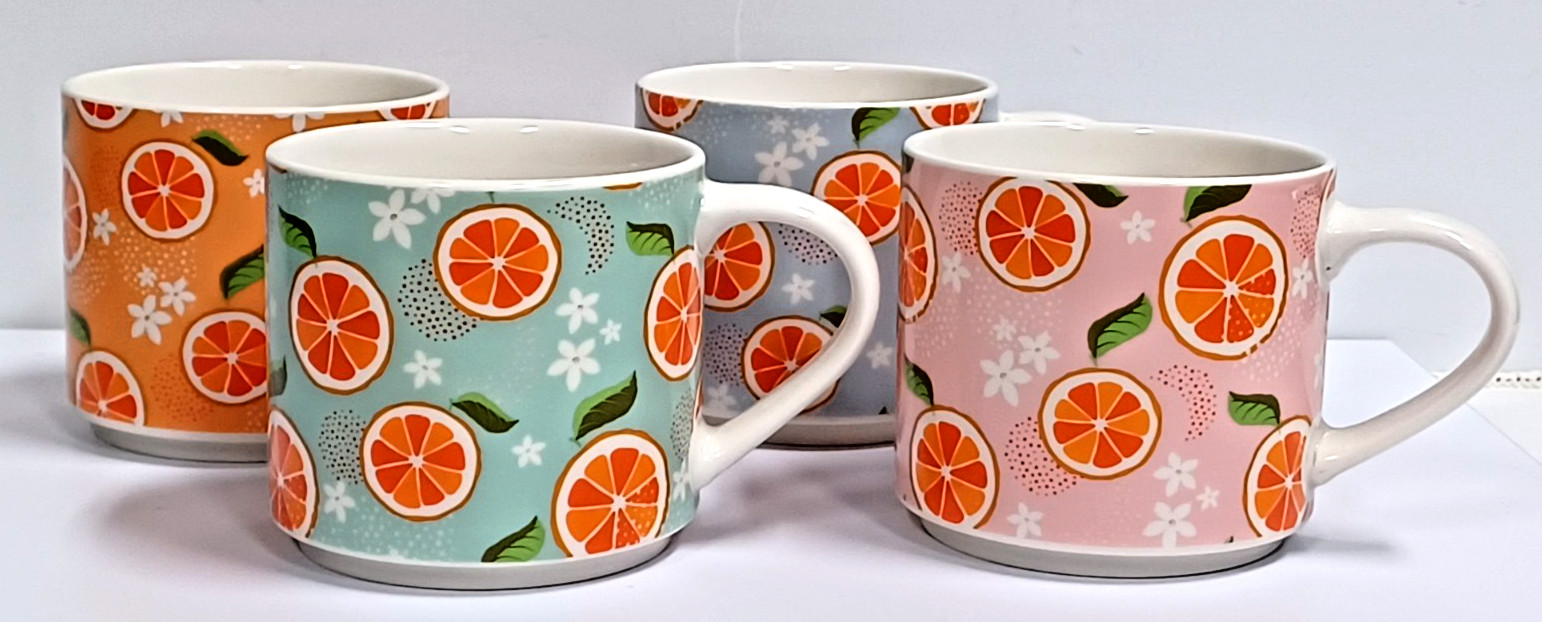 Coco + Lola Colorful Mugs Orange Slice Stackable 14 oz Set of 4