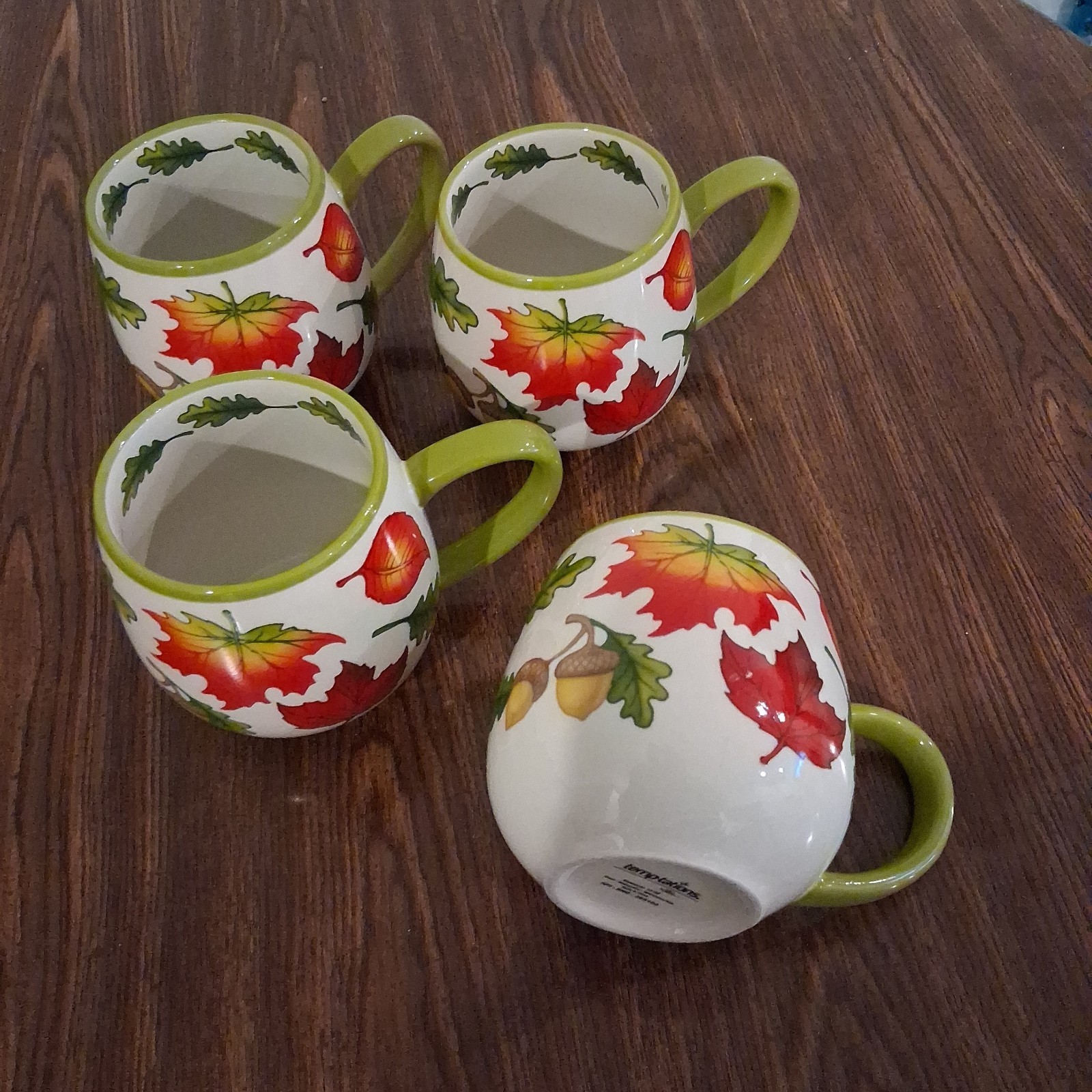 Temptations By Tara Fall Leaf Coffee Mug Set of 4 14 Oz Ceramic Green