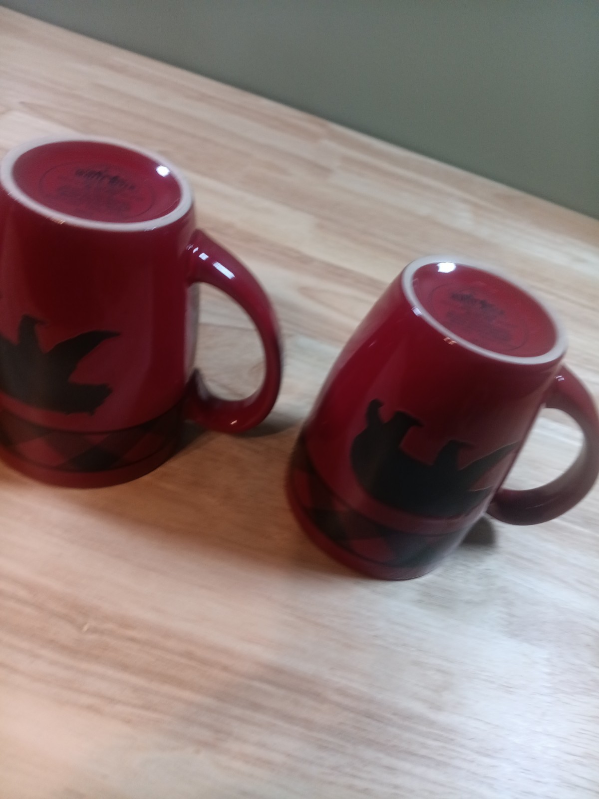 4 White River Moose Coffee Mugs Buffalo Plaid Red Black Bass Pro Shop