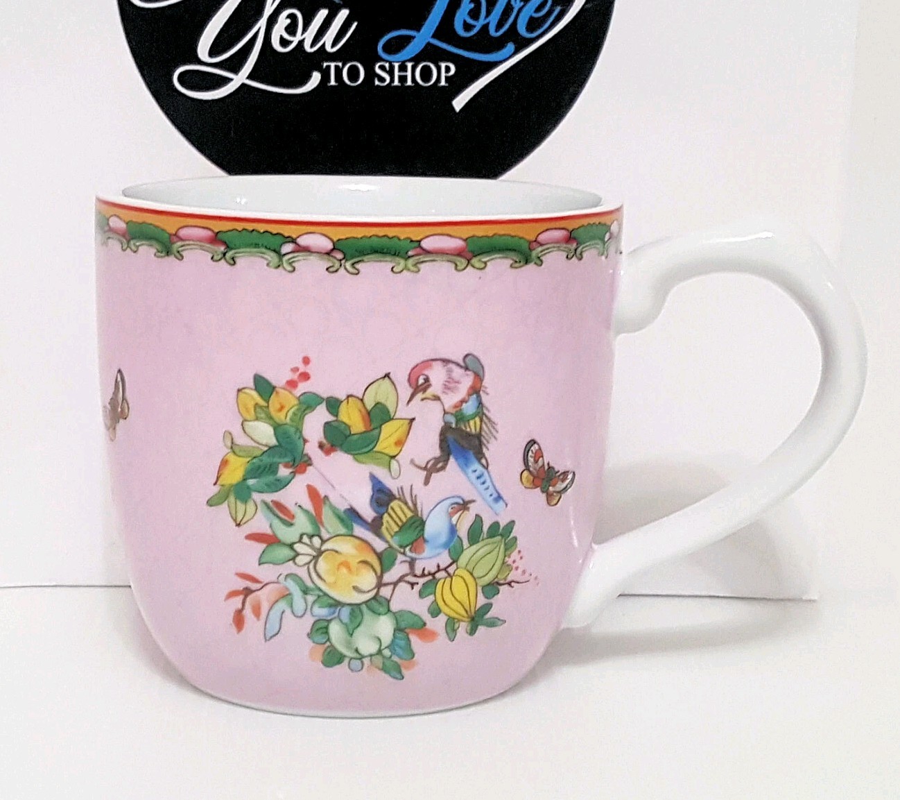 Williams Sonoma S/4 Famille Rose Mugs 16.9 OZ NIB Flowers Butterfly Easter