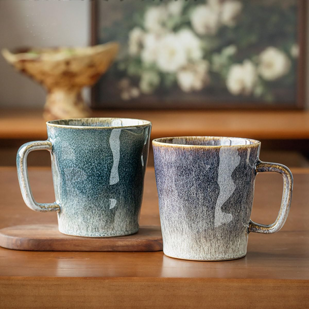 Coffee Mug 400Ml/14Oz Two-Piece Set, Retro Tea Cup Milk Cup, Suitable for Coffee