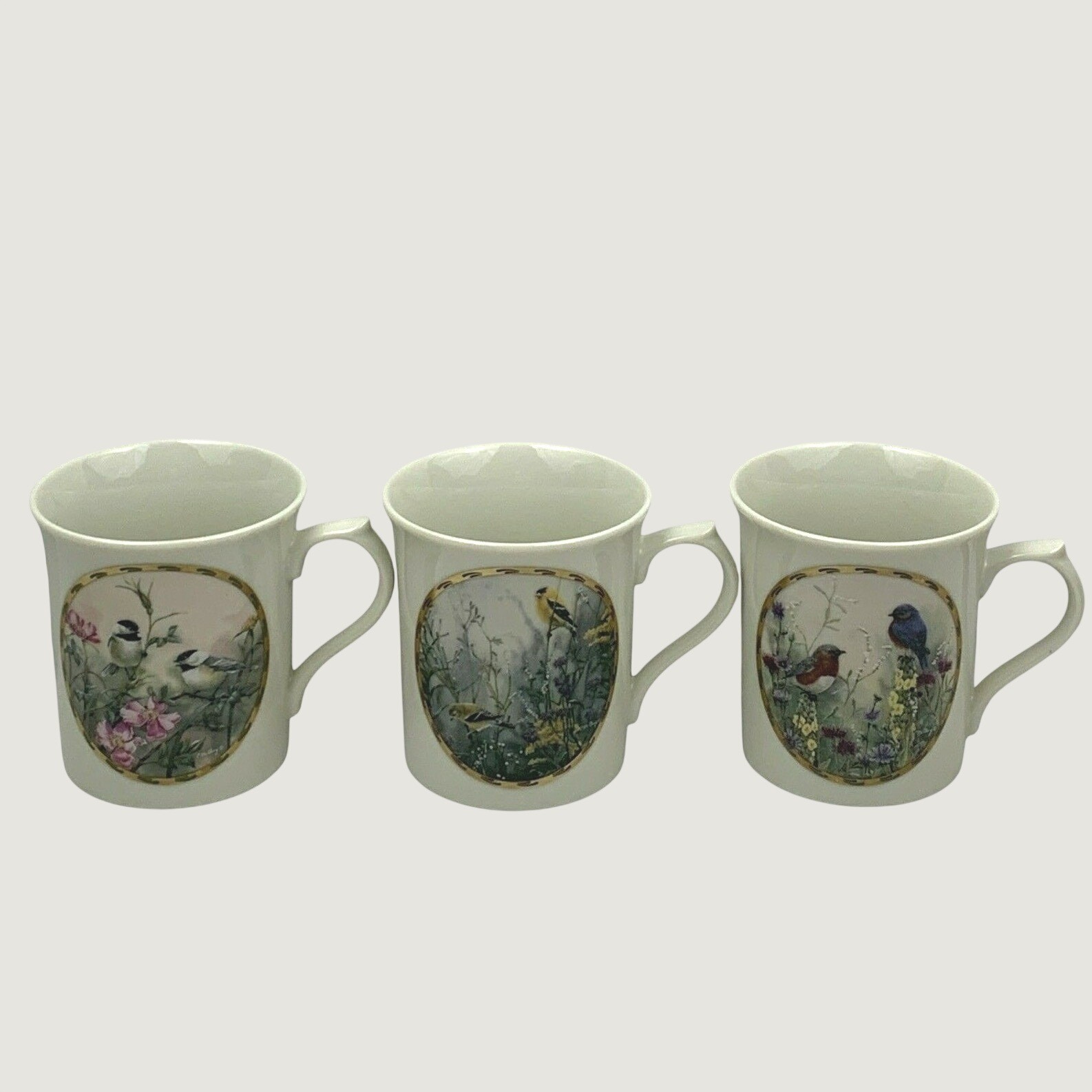 Lenox Nature’s Collage Mugs Catherine McClung Set of 3 Birds Flowers Ltd Edition