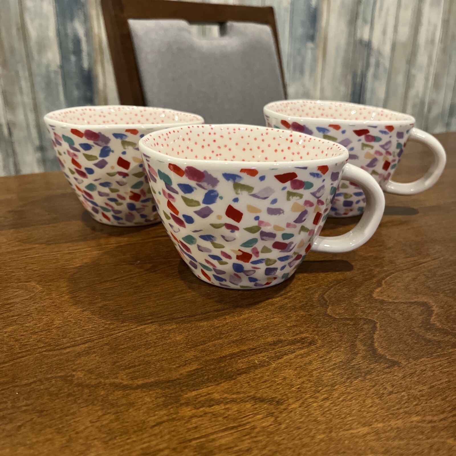 Old Pottery Company Oversized Mugs Set of 3 Multi Color Polka Dot Interior