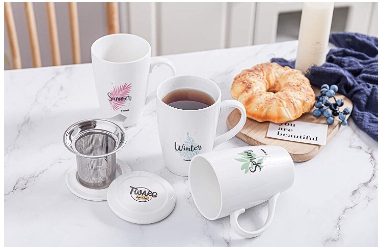 NEW THREE PIECE PORCELAIN TEA CUP MUG WITH LID AND INFUSER STRAINER…