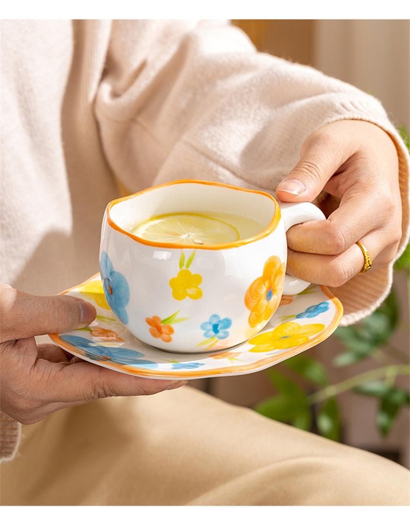 Cute 300ML Irregular Ceramic Mug Flower Heart Coffee Cup Milk Tea Mug Gift Kids