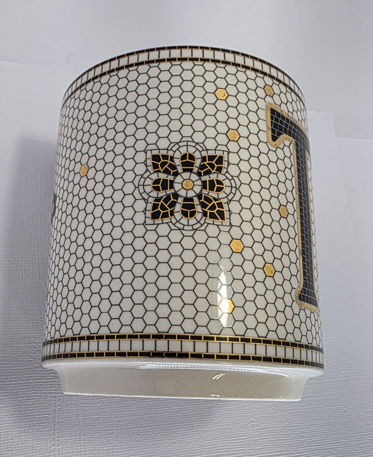 Anthropologie Bistro Tile Monogram Mug Initial T Ceramic Coffee Cup Stoneware