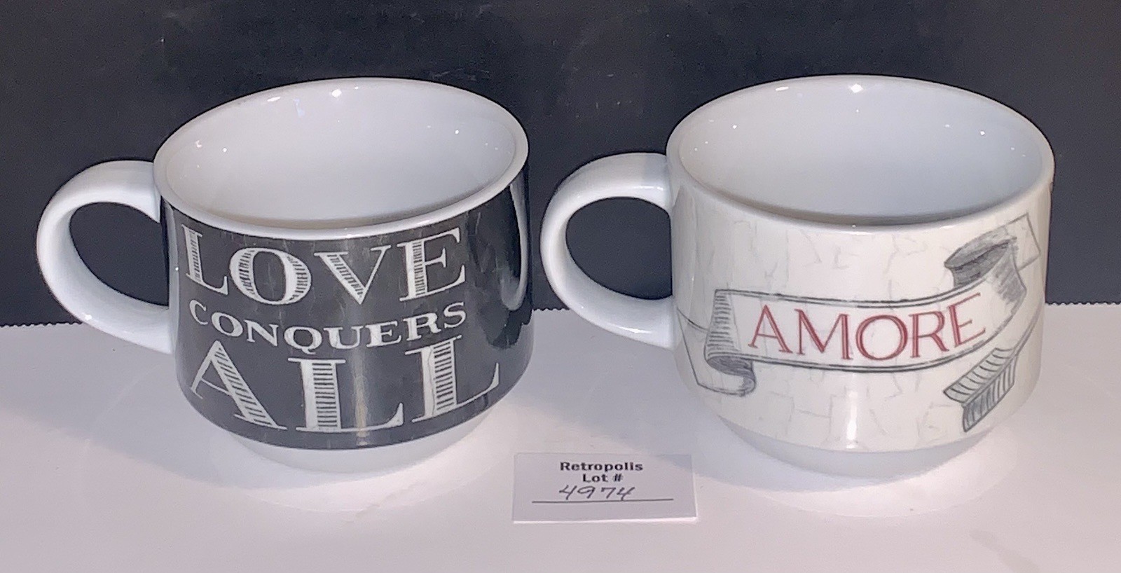 2 Pier 1 Imports Love Amore Stackable Ceramic Mugs
