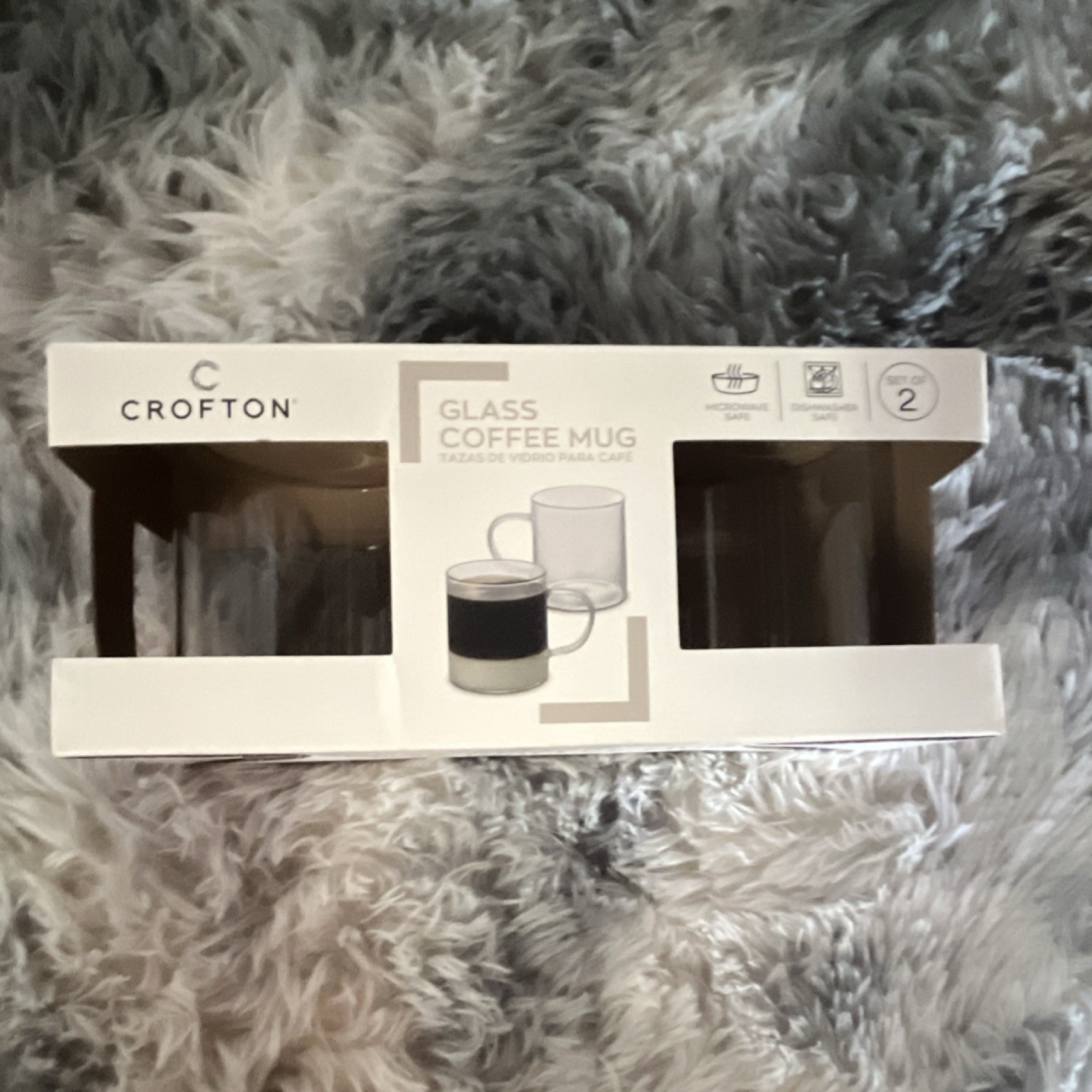 Crofton Glass Coffee Mug Set Clear 13.5 fl oz Microwave Dishwasher Safe 2-Piece