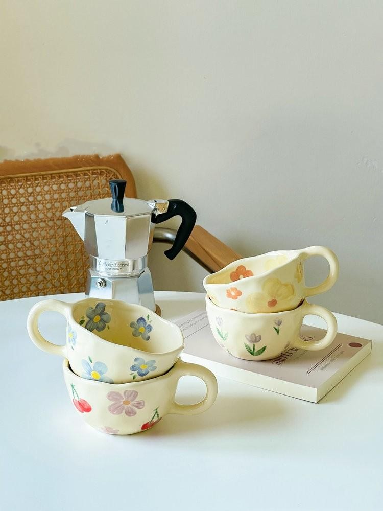IrregularFlowerCeramicMugKoreanStyleCoffeeCupMilkTeaBreakfastKitchenDrinkware