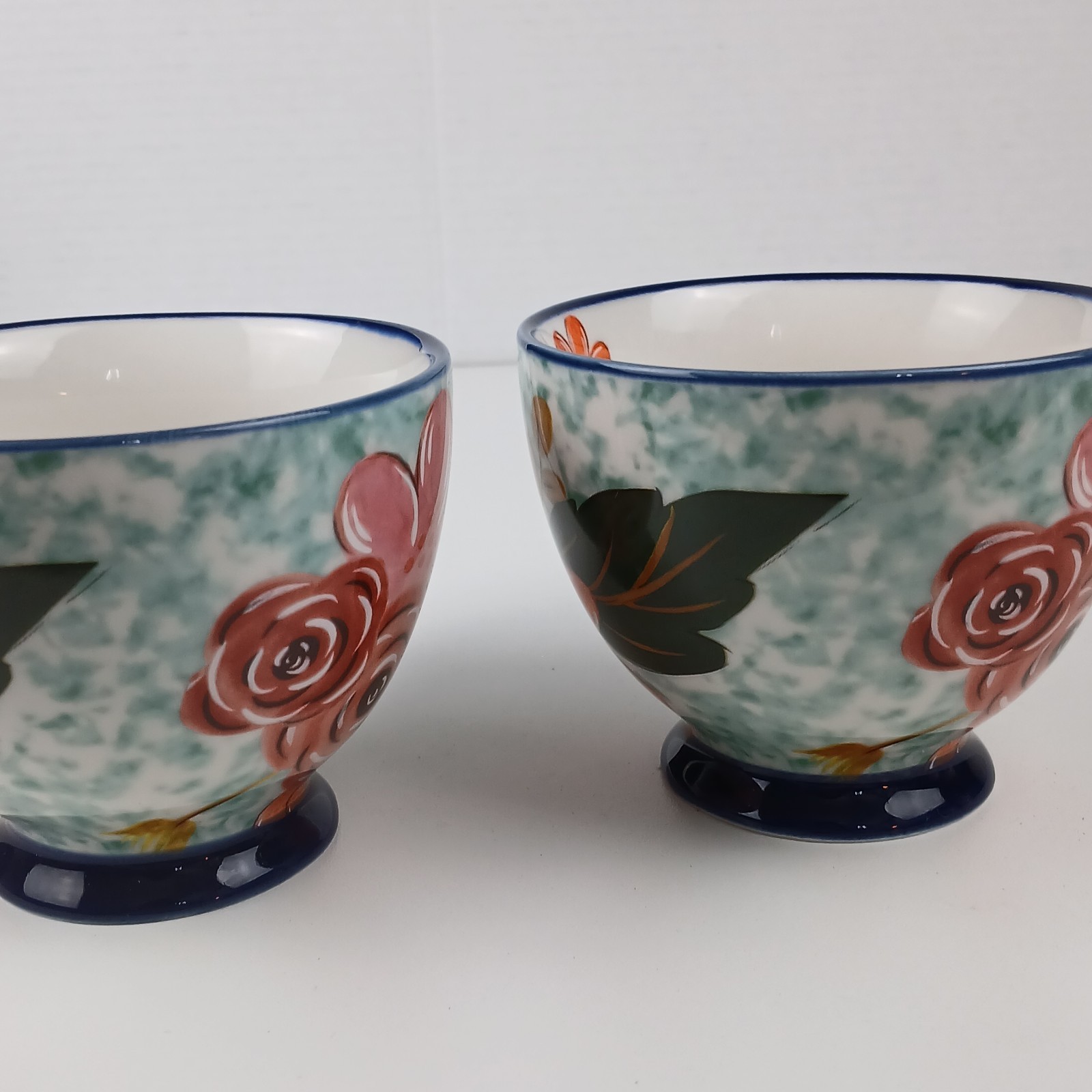 2 Potters Studio Coffee/Tea Cup Bell Shaped Pedestal Roses Floral Pink