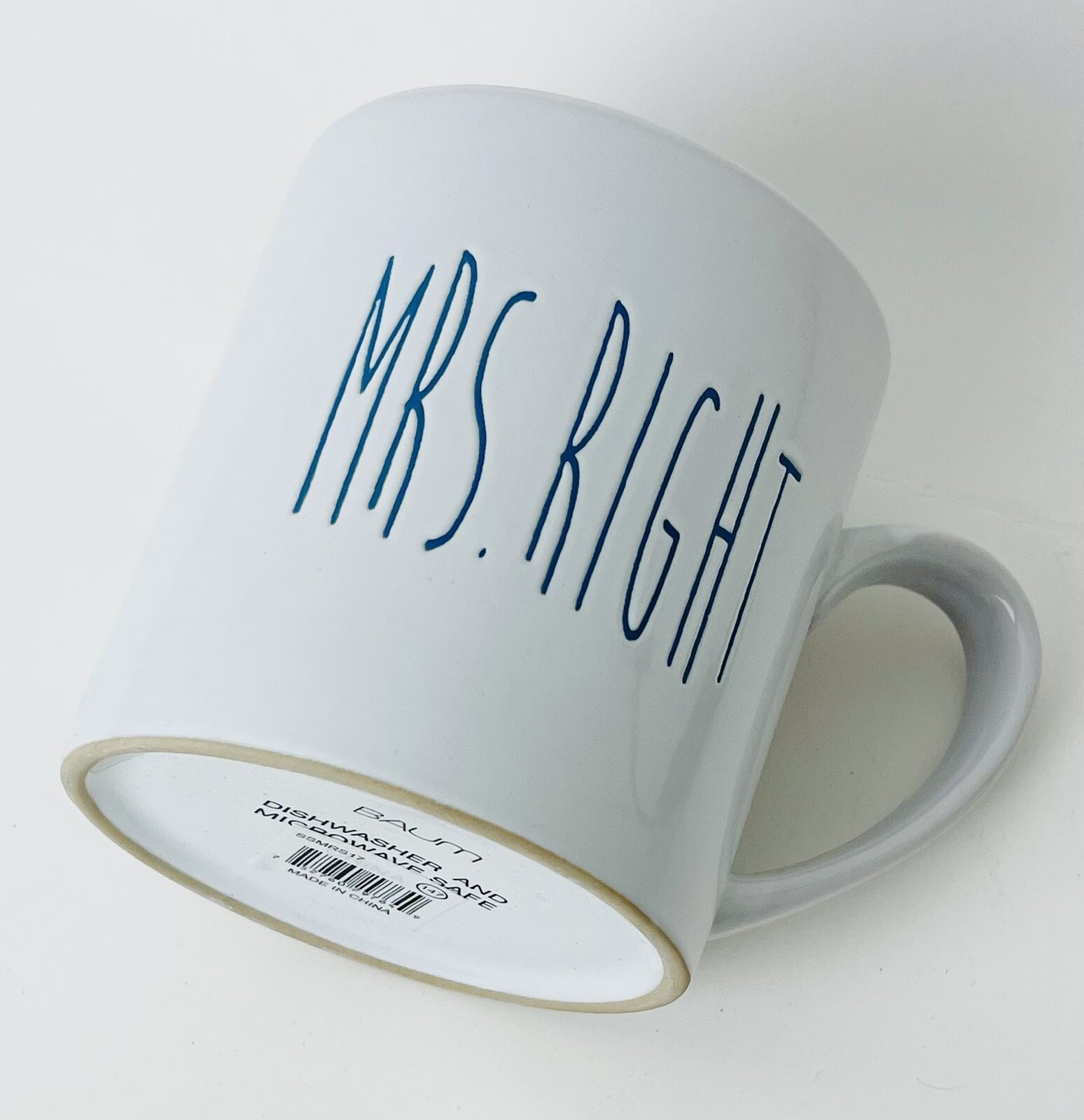 Baum Large Letters BLUE Interior White Coffee Mug Cup 20fl oz MRS RIGHT