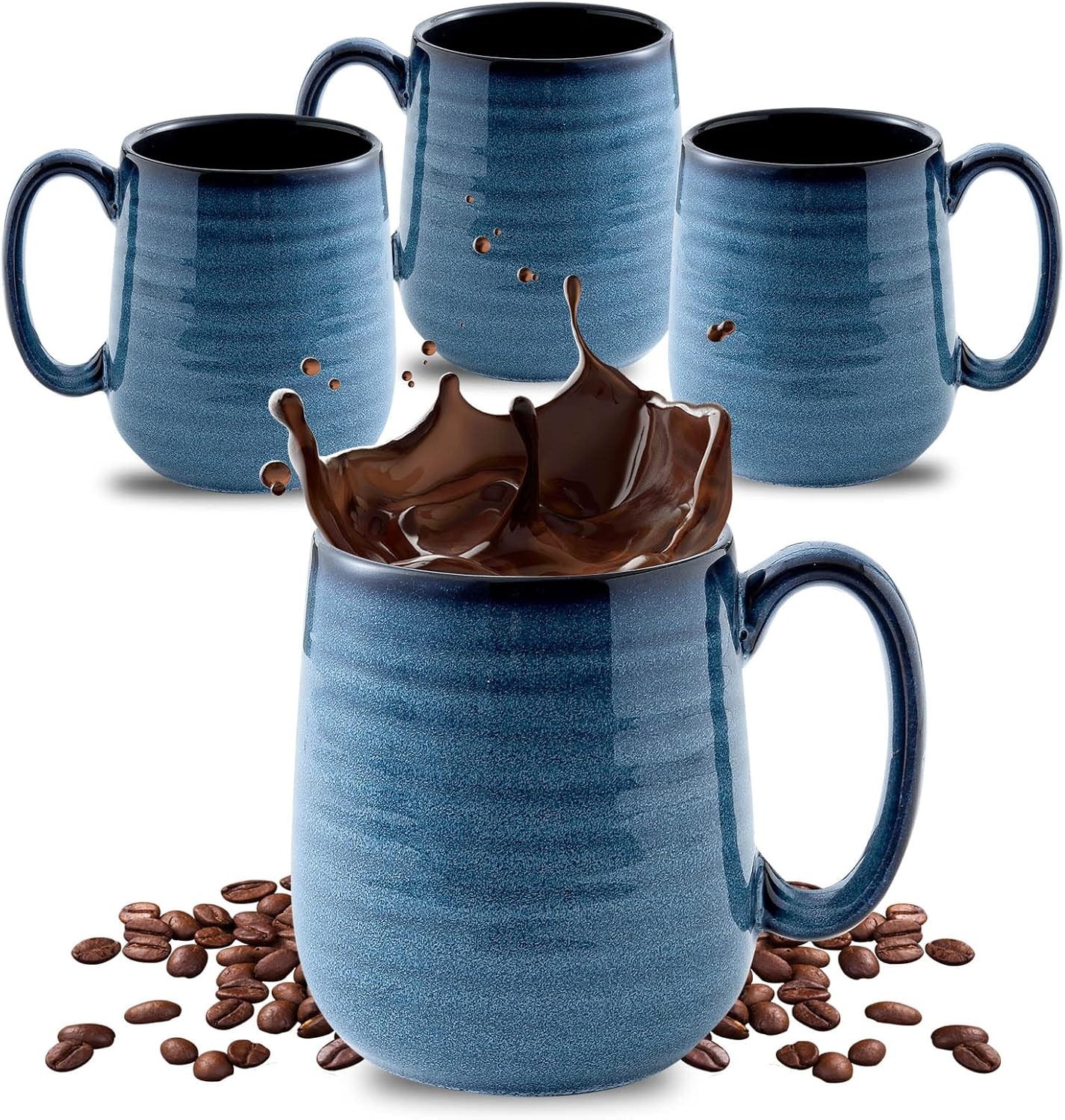 Coffee Mugs Set of 4, 15 Ounce Porcelain Mug Set with Handle for Morning Coff…