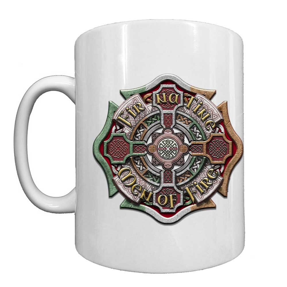 Fir Na Tine Celtic Cross Firefighter Black or White 15 oz Custom Coffee Mug