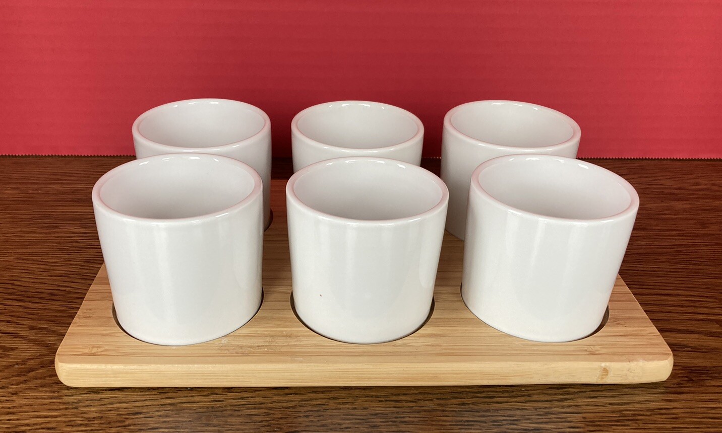 Food Network 6 White Stoneware Cups with Bamboo Tray NEW OTHER