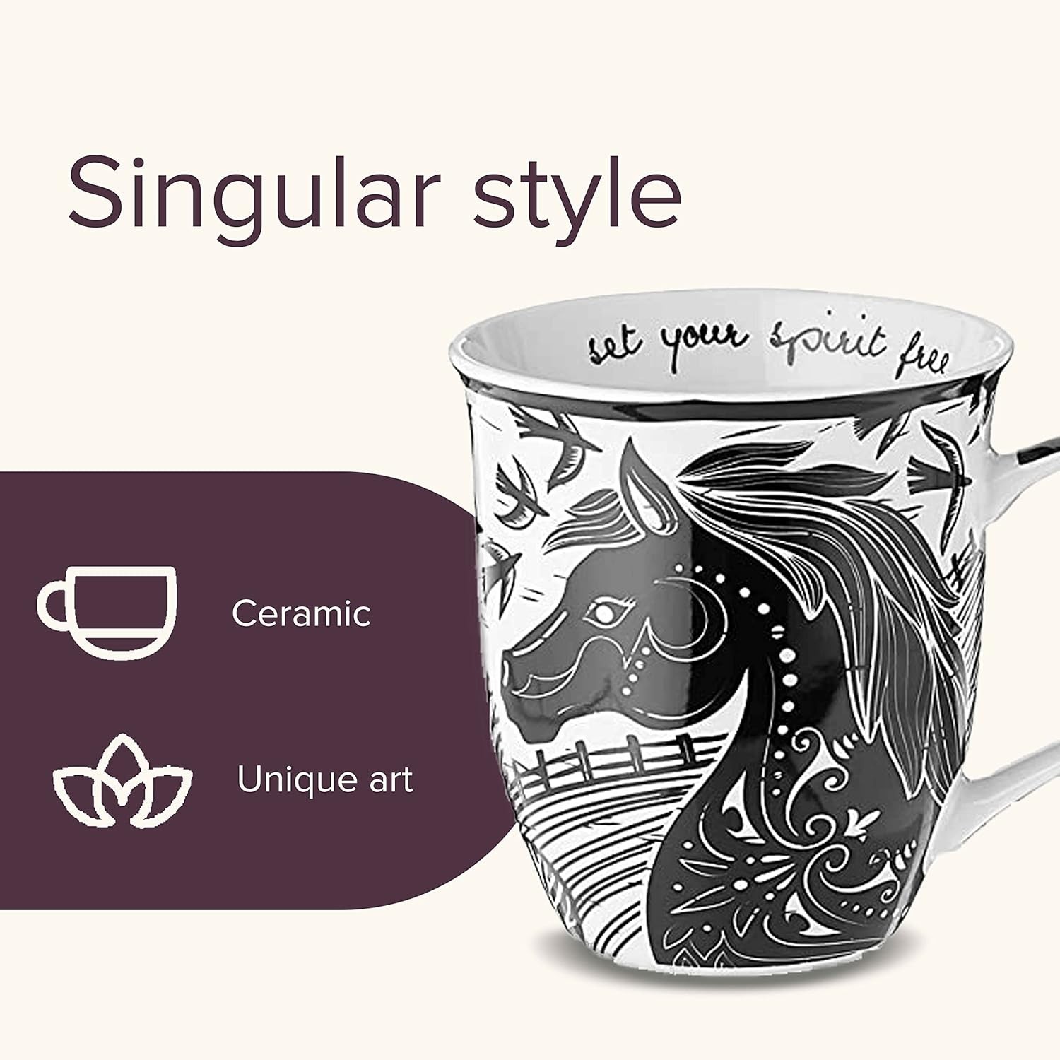 Inspirational Boho Horse Mug – 14 oz Dishwasher Safe Ceramic for Daily Enjoyment