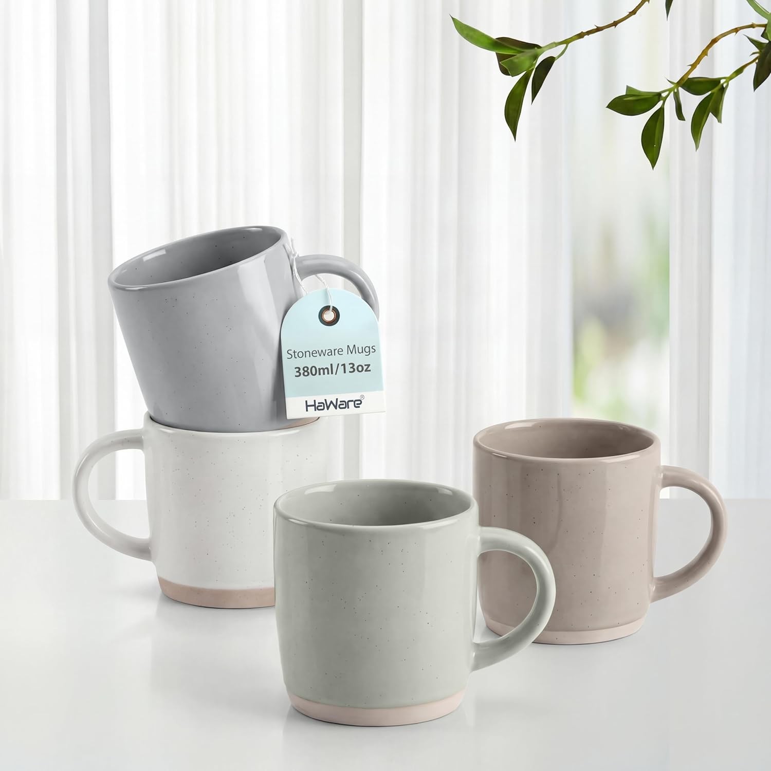 13OZ Coffee Mugs Set of 4, Stoneware Coffee Cups, Ceramic Latte Mug for Man